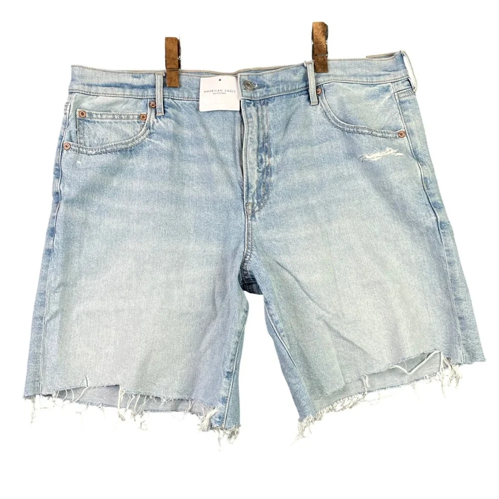 American Eagle Denim Shorts Women 16 Blue Strigid High Rise Raw Hem Distressed